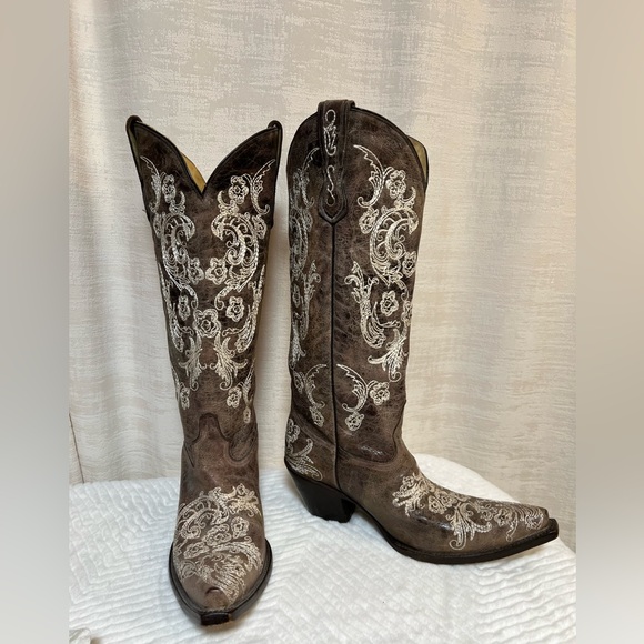 Corral Cowgirl Boots Pre-Owned by me Size Women’s 10 Brown Embroidered Leather - Picture 3 of 12